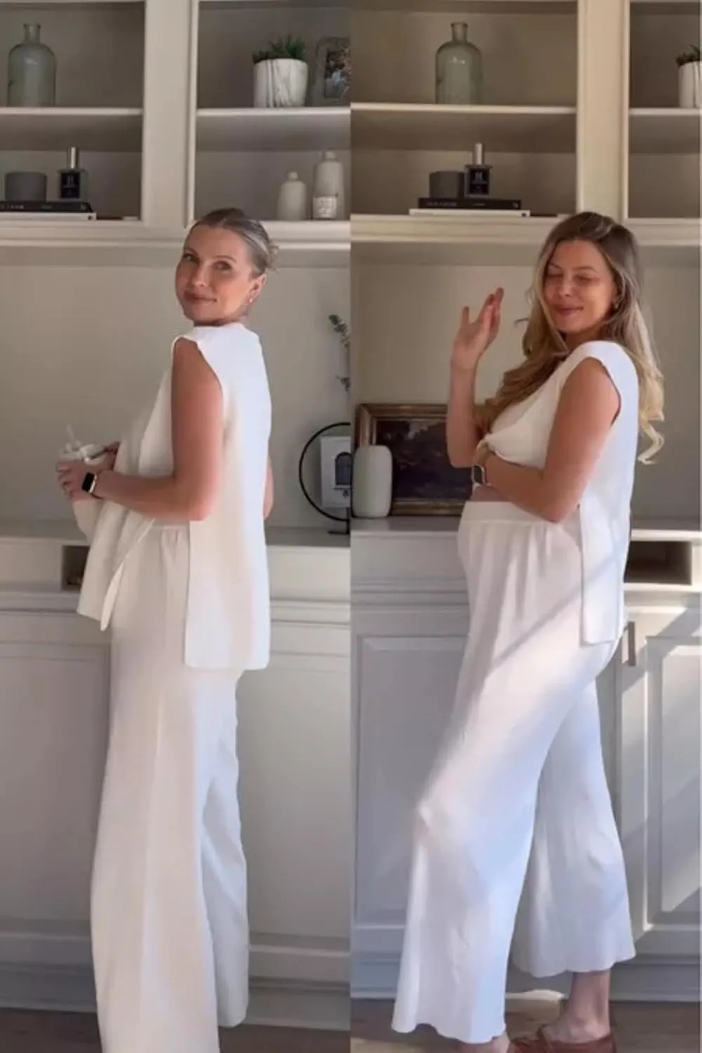 Lviefent Womens 2 Piece Outfits Sweater Set Sleeveless Side Slit Pullover Top Knit Wide Leg Pants Lounge Matching Sets