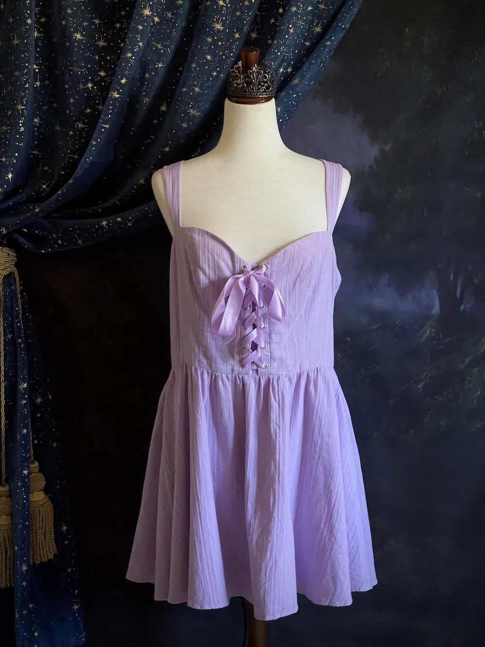 Medieval Fantasy Corset-Laced Mini Dress in Lavender - Size XL-XXL