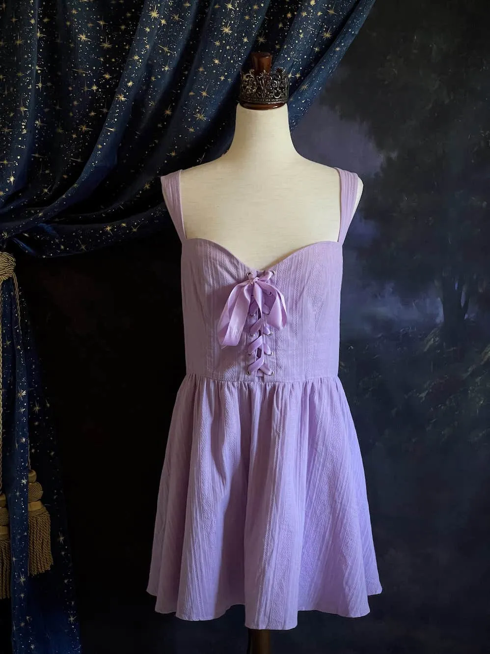 Medieval Fantasy Corset-Laced Mini Dress in Lavender - Size XL-XXL