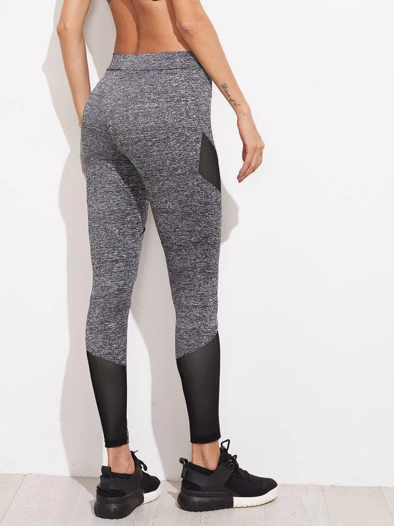 Mesh Insert Marled Knit Leggings