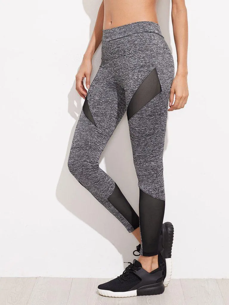 Mesh Insert Marled Knit Leggings