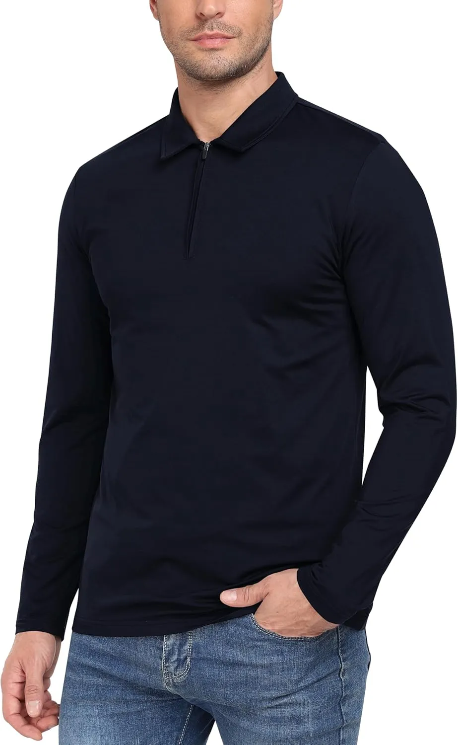 MoFiz Lightweight Men's Long Sleeve Polo Shirts Quarter Zipper Pullover Men's Polo Shirts