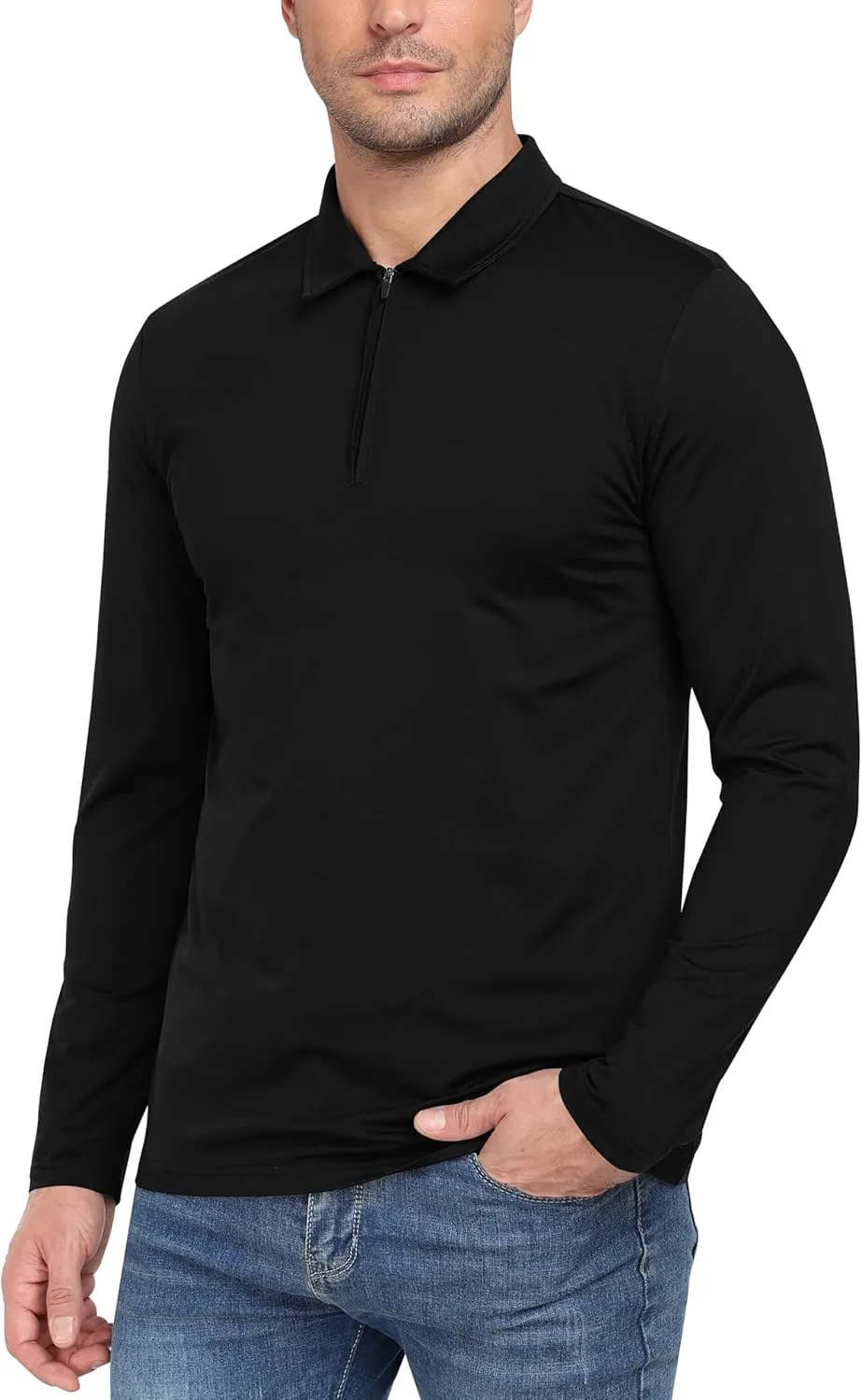 MoFiz Lightweight Men's Long Sleeve Polo Shirts Quarter Zipper Pullover Men's Polo Shirts