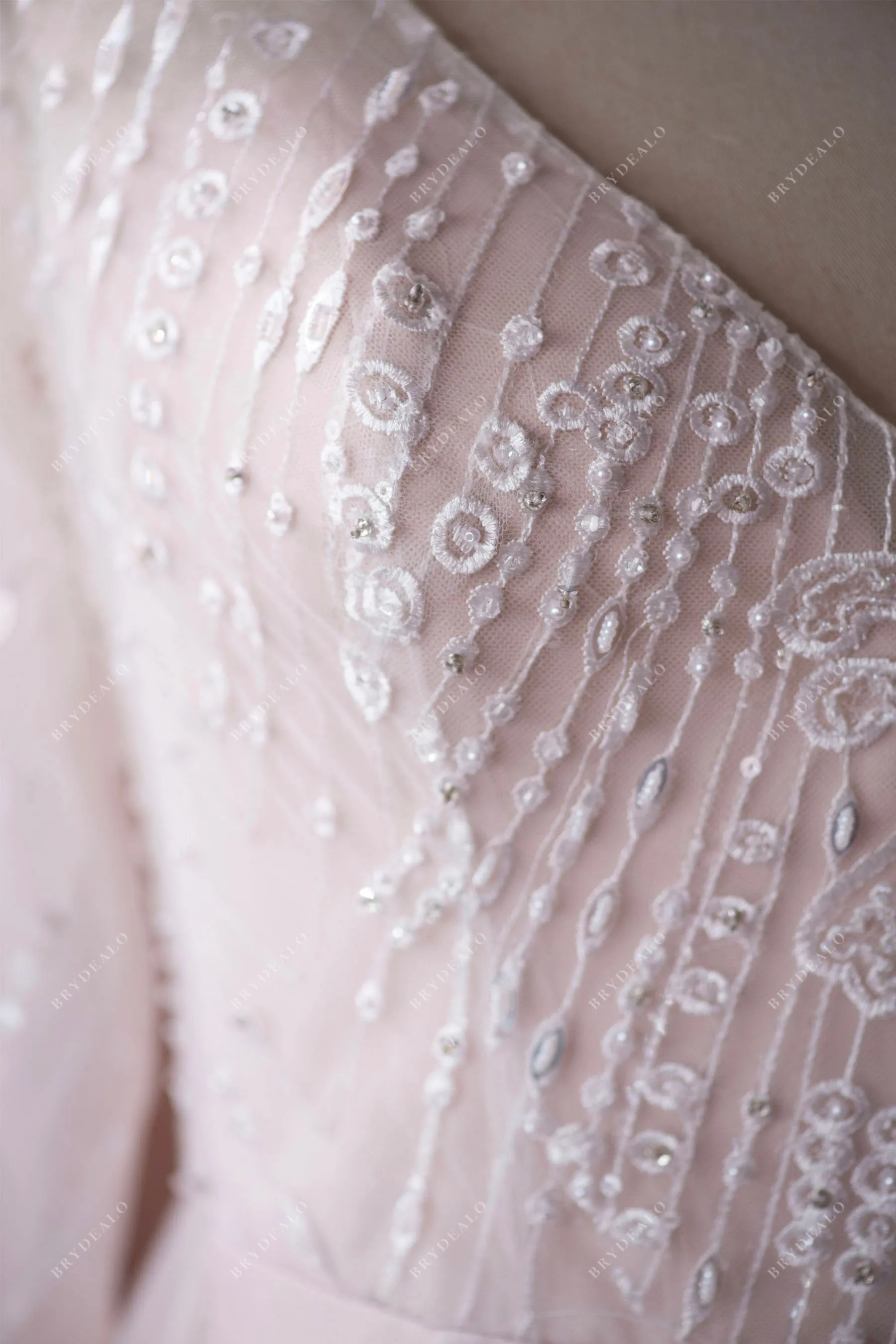 Nude Pink Plus Size Sheer Sleeve V-neck Elegant Lace Wedding Ballgown
