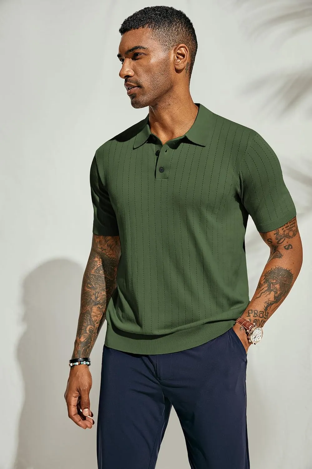 PJ PAUL JONES Men's Polo Shirts Short Sleeve Hollow Out Knit Polo Shirts Summer Lightweight Polo Sweater