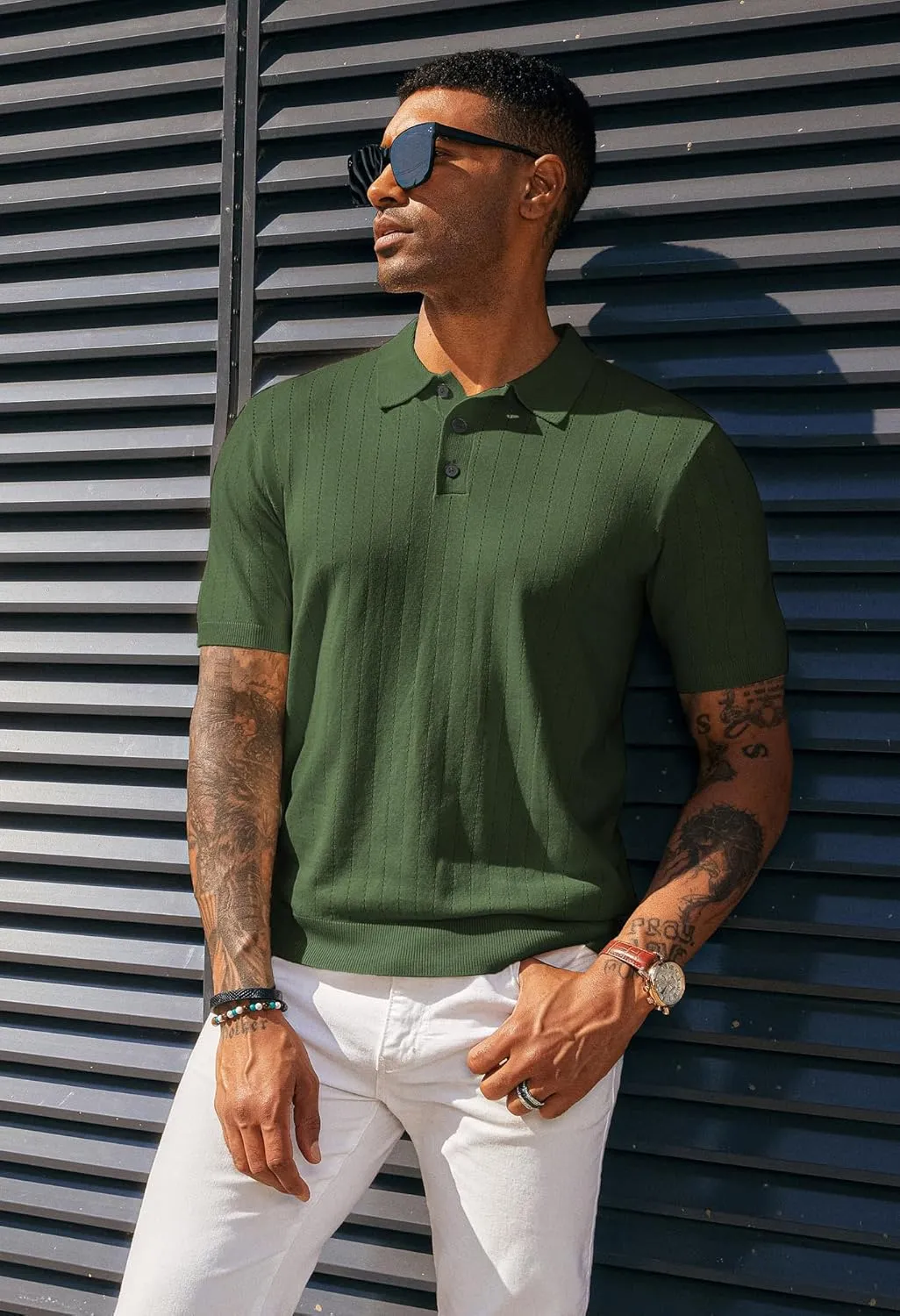PJ PAUL JONES Men's Polo Shirts Short Sleeve Hollow Out Knit Polo Shirts Summer Lightweight Polo Sweater