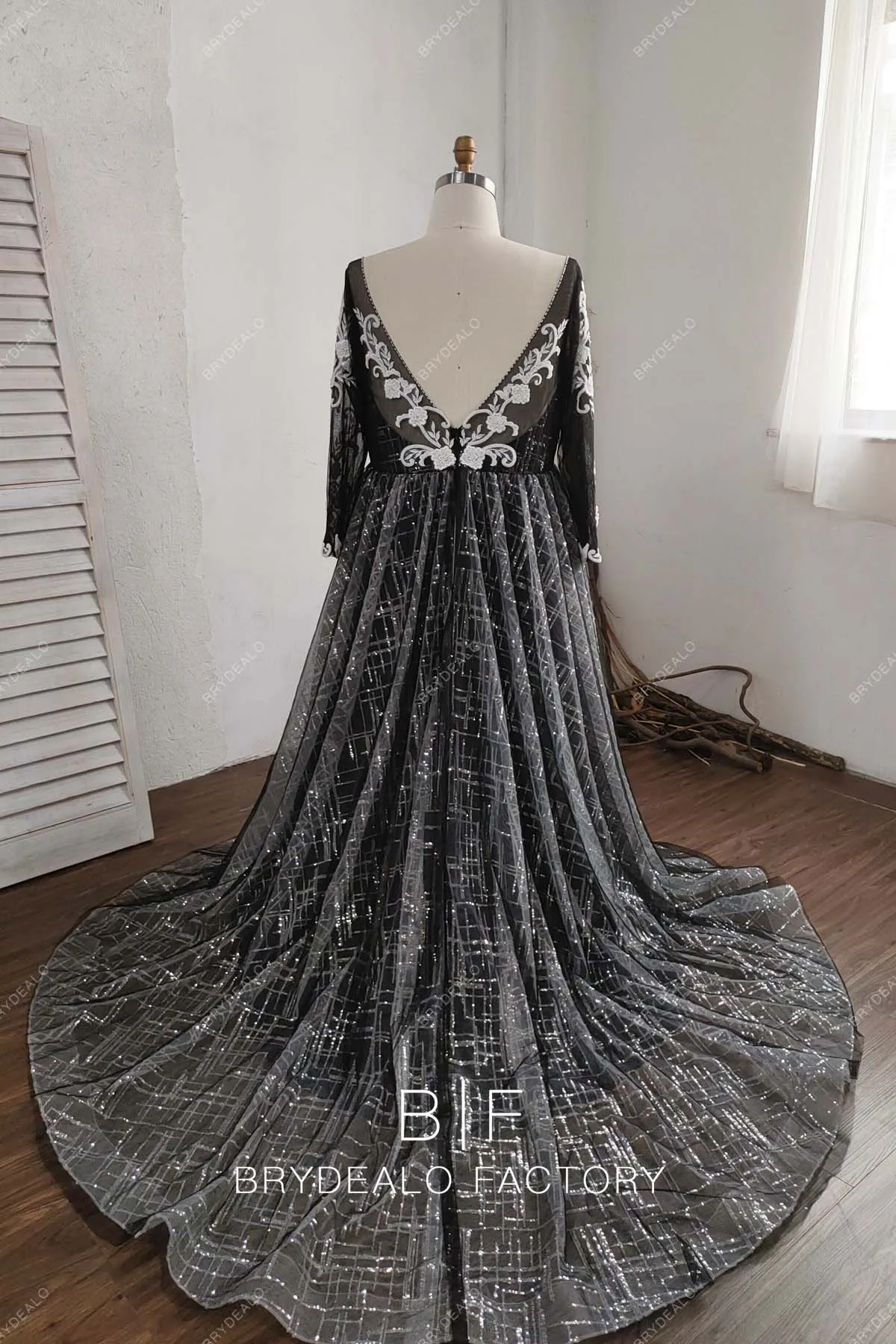 Plus Size Modern V-neck Sparkly Long Train Destination Bridal Dress