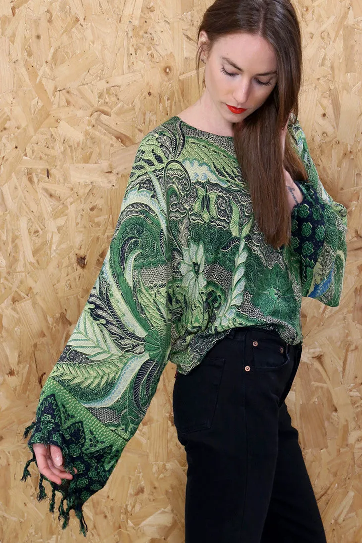 Relaxed Fit Leaf Print Tassel Top