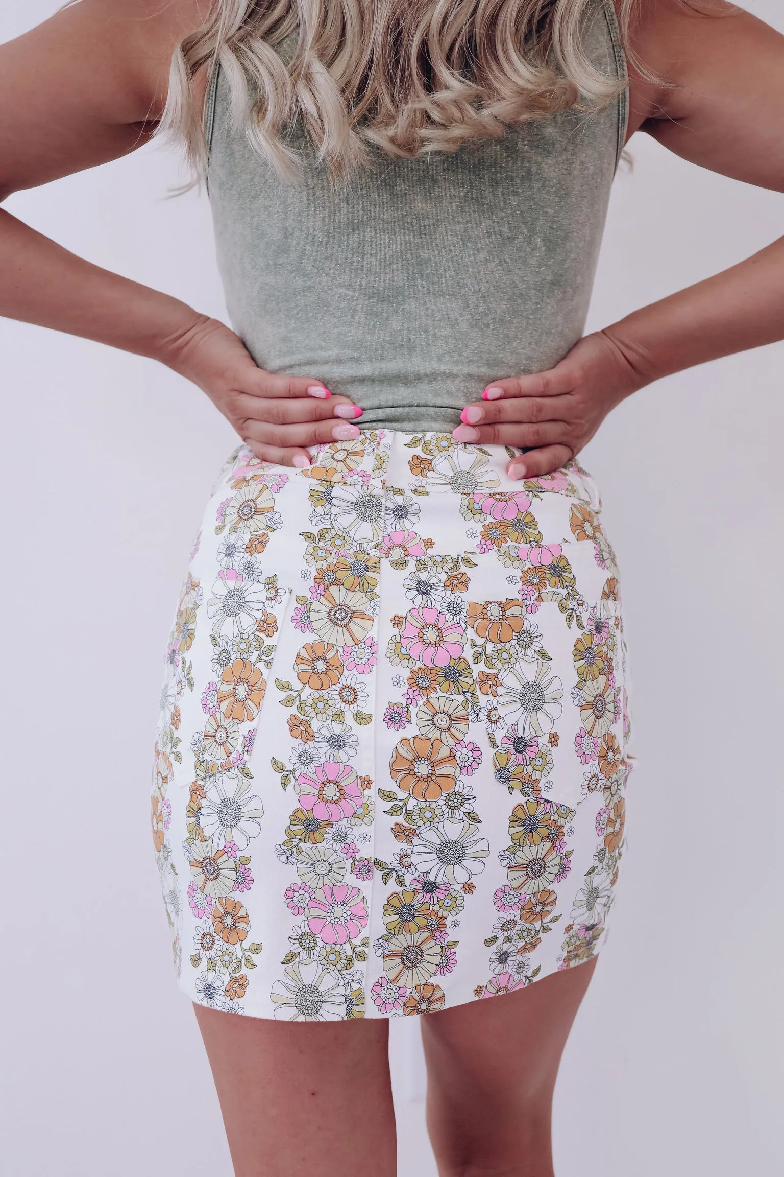 Rhythmic Floral Denim Skirt - Ivory Multi