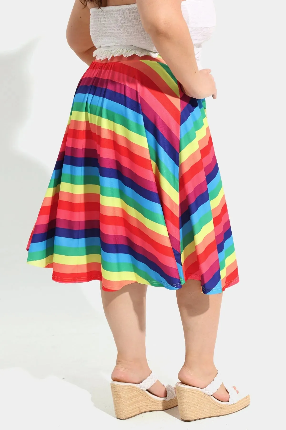 Ritera Supersoft Rainbow Stripe Elastic Waist Mini Skirt