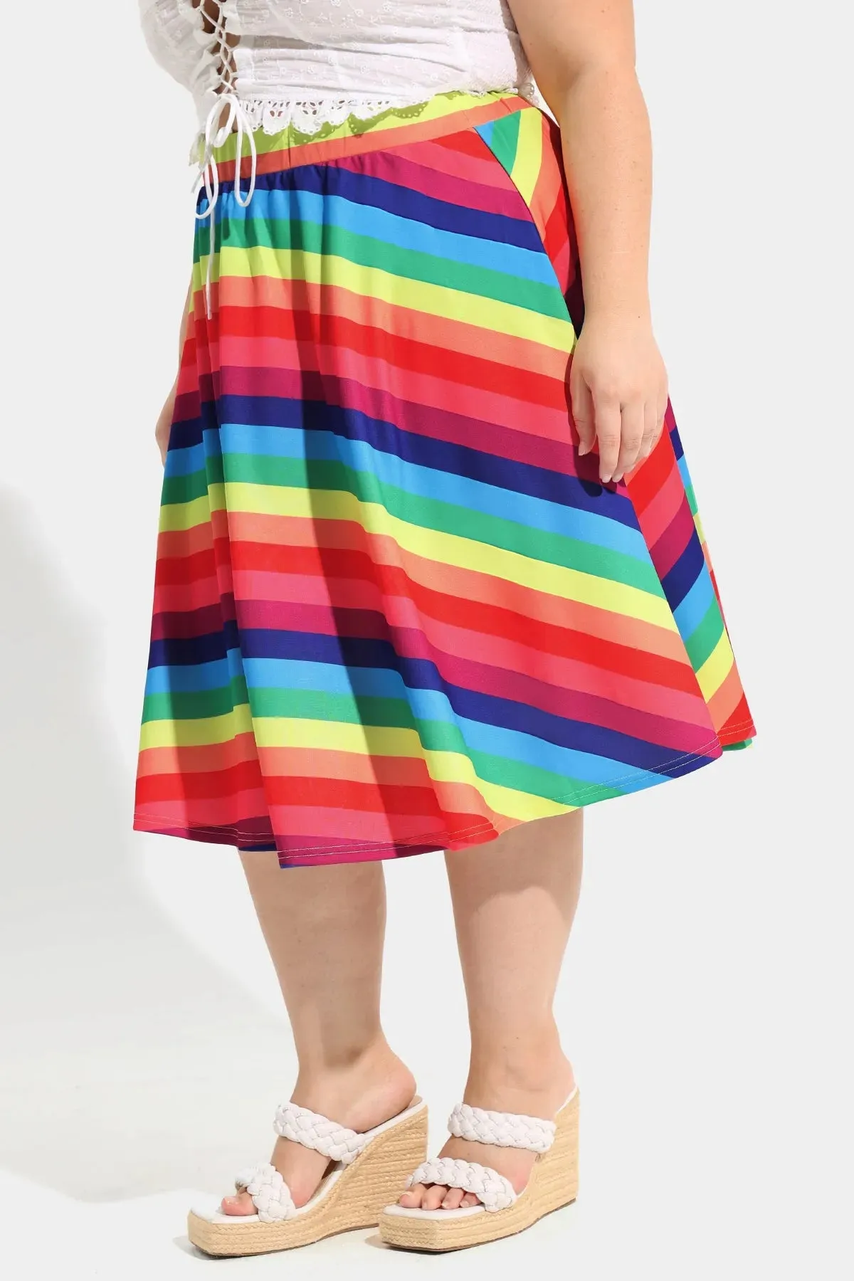 Ritera Supersoft Rainbow Stripe Elastic Waist Mini Skirt