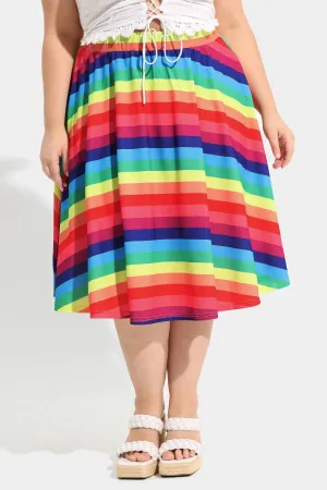 Ritera Supersoft Rainbow Stripe Elastic Waist Mini Skirt