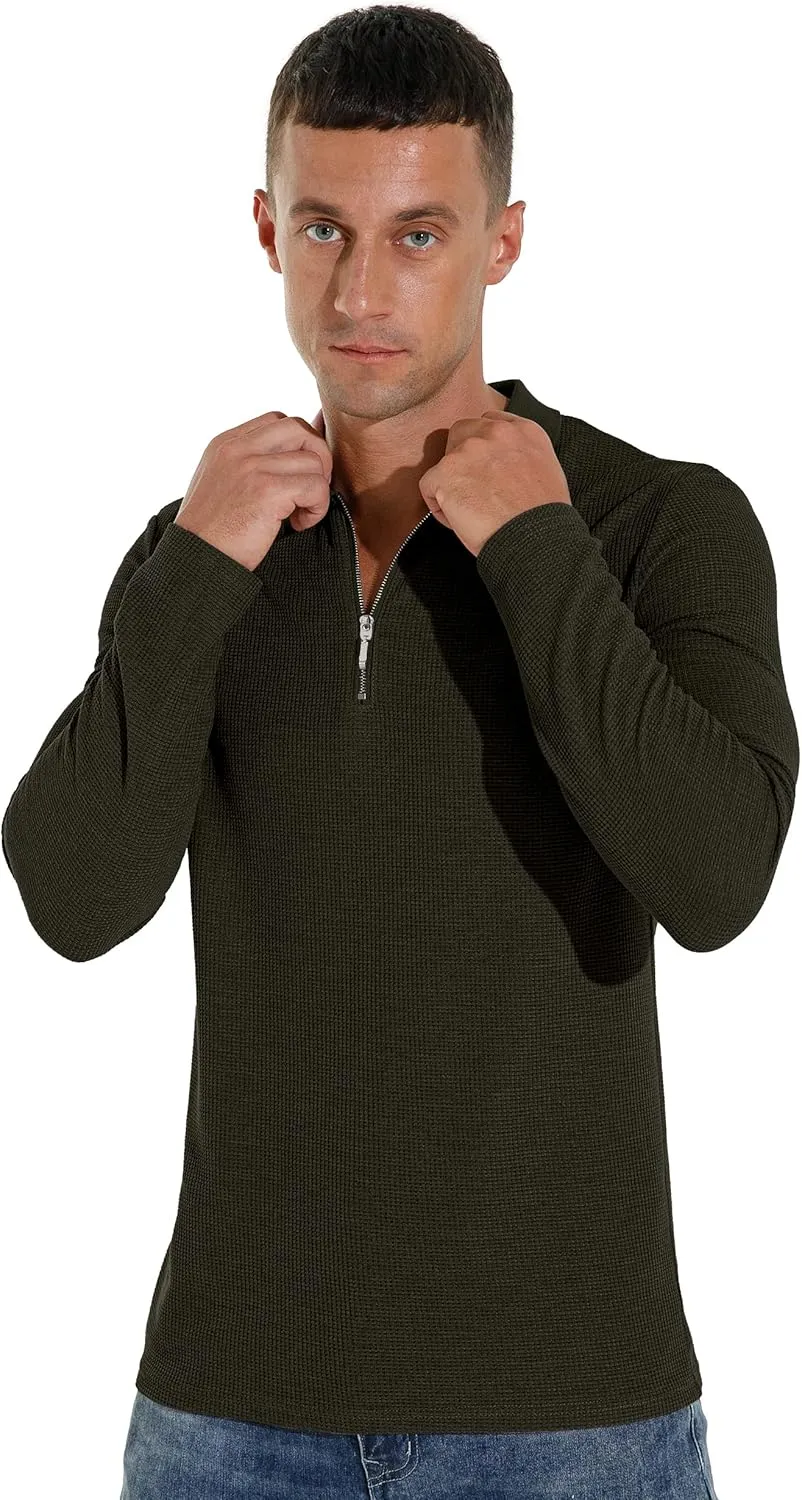 Sailwind Men's Waffle Knit Long Sleeve Casual Quarter Zip Polo Shirts