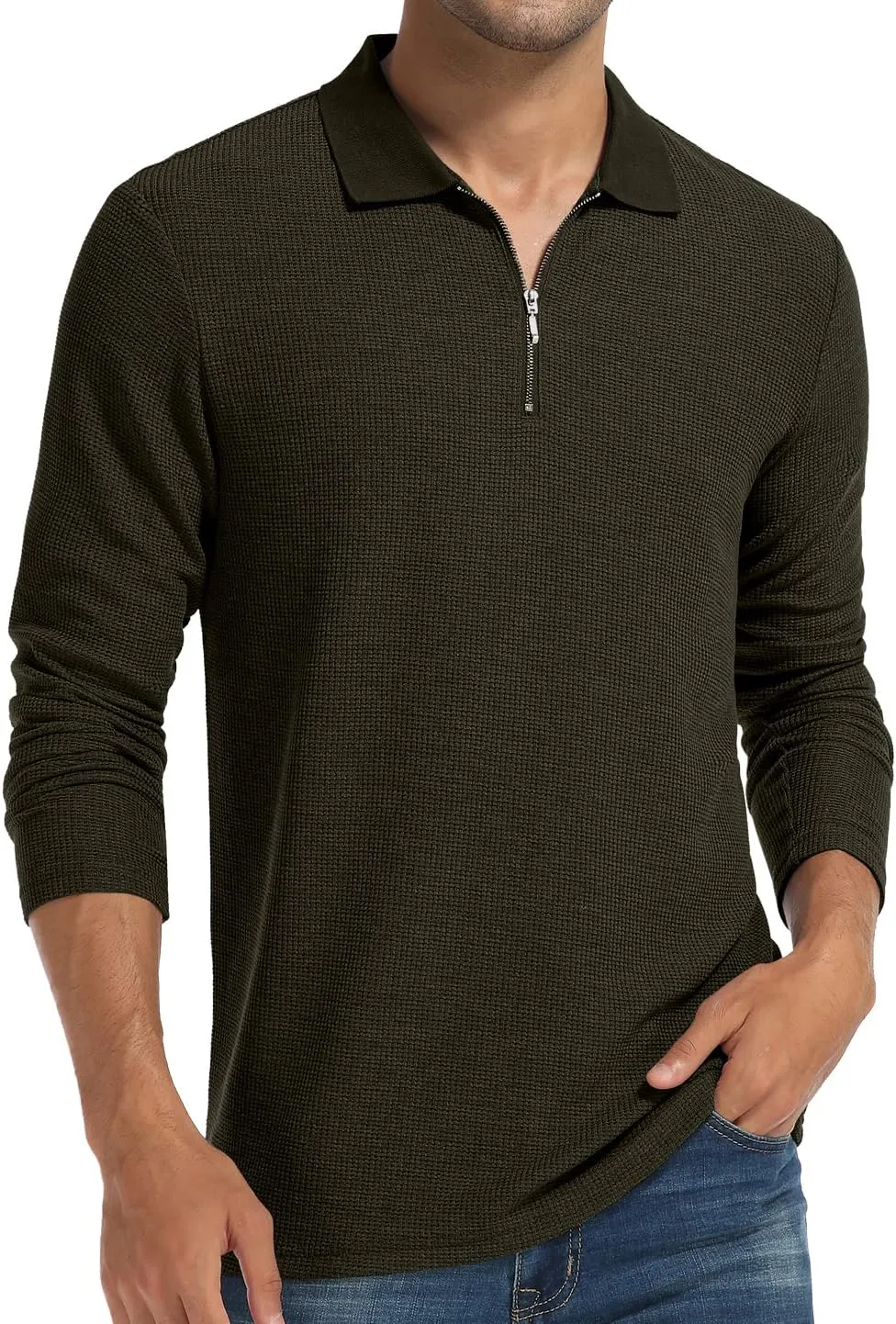 Sailwind Men's Waffle Knit Long Sleeve Casual Quarter Zip Polo Shirts