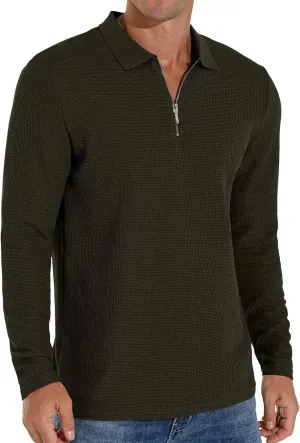 Sailwind Men's Waffle Knit Long Sleeve Casual Quarter Zip Polo Shirts