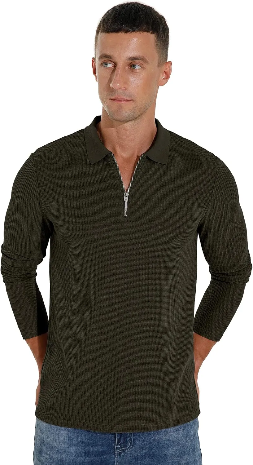 Sailwind Men's Waffle Knit Long Sleeve Casual Quarter Zip Polo Shirts