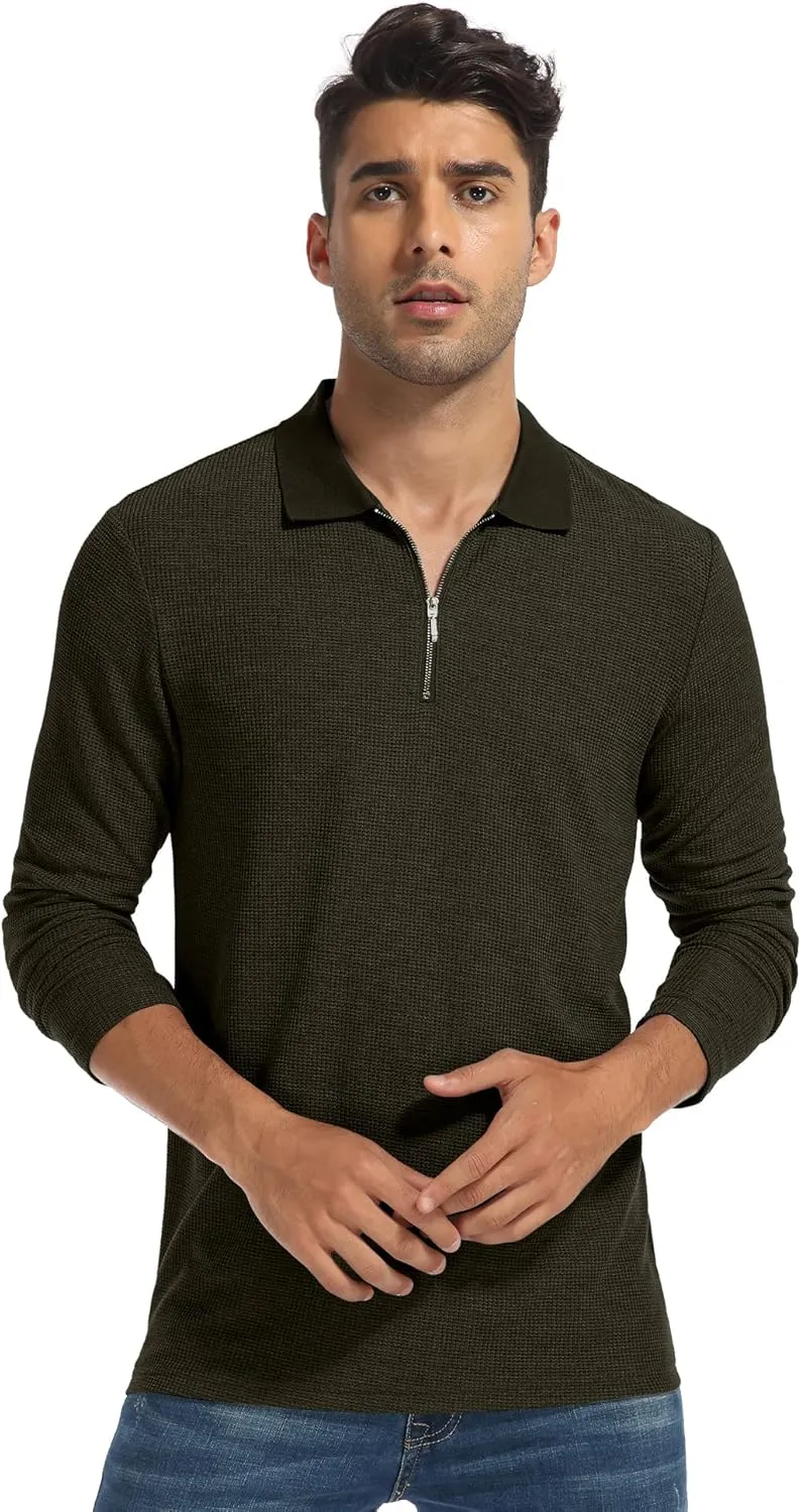 Sailwind Men's Waffle Knit Long Sleeve Casual Quarter Zip Polo Shirts