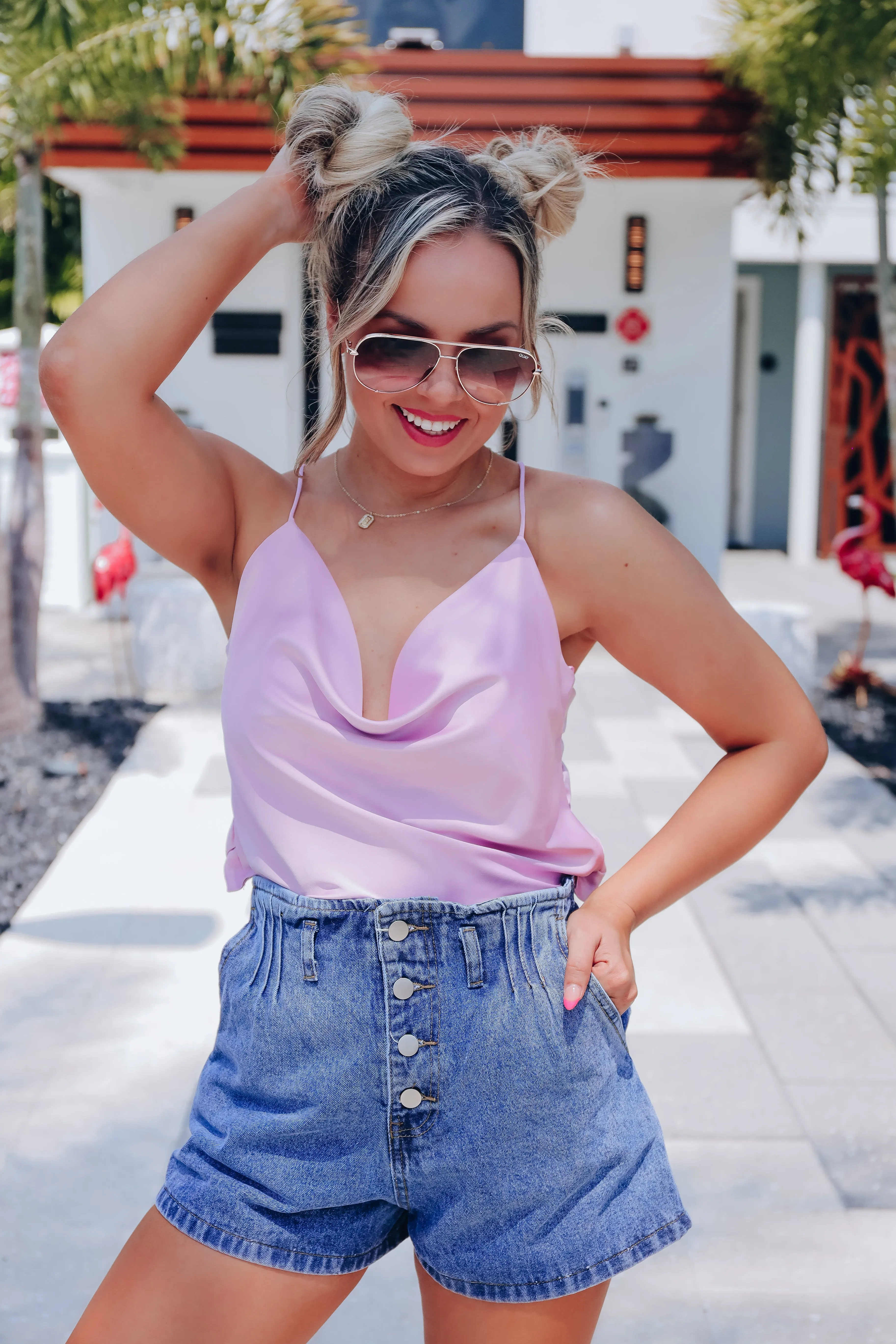 Sassy Side Satin Crop Top - Lavender