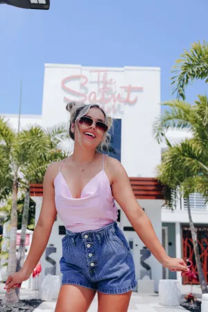 Sassy Side Satin Crop Top - Lavender