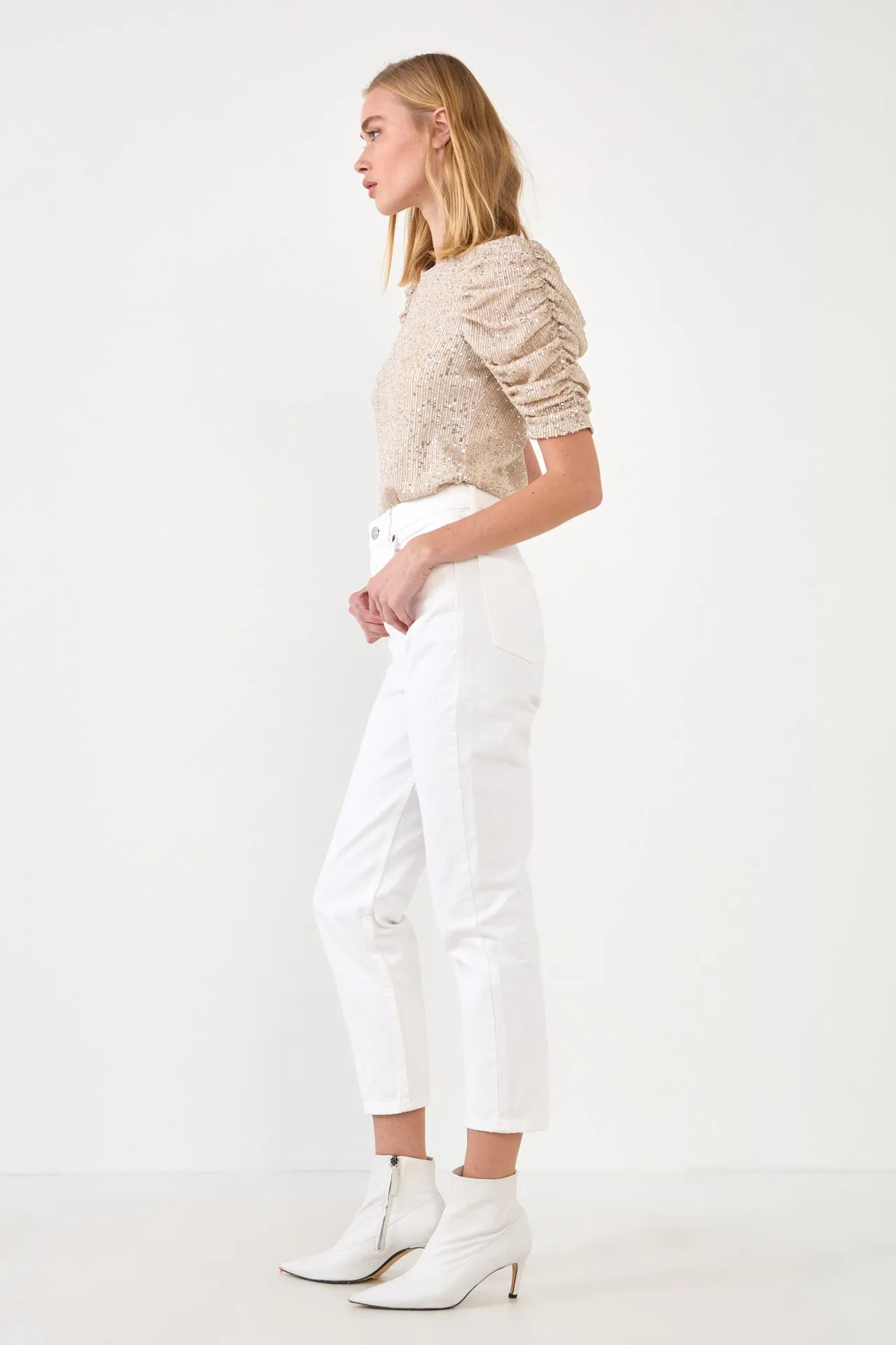 Sequin Shirred Sleeve Top