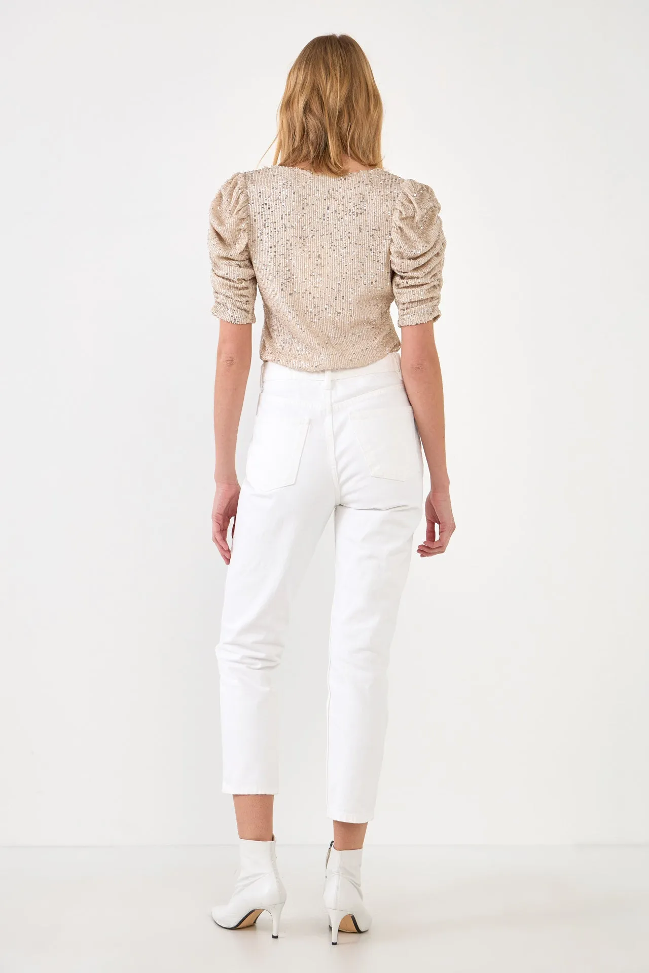 Sequin Shirred Sleeve Top