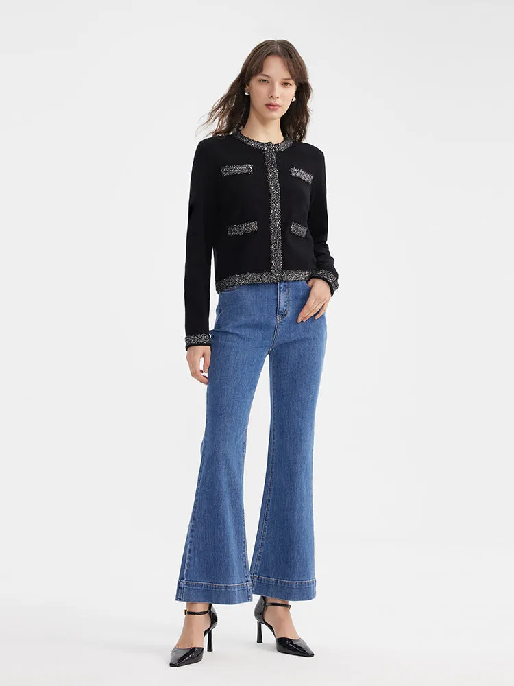 Sequins Trim Women Knitted Cardigan