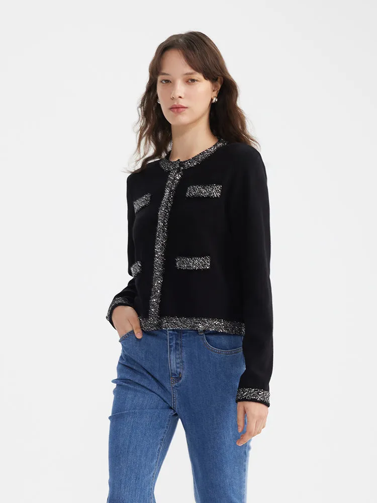 Sequins Trim Women Knitted Cardigan