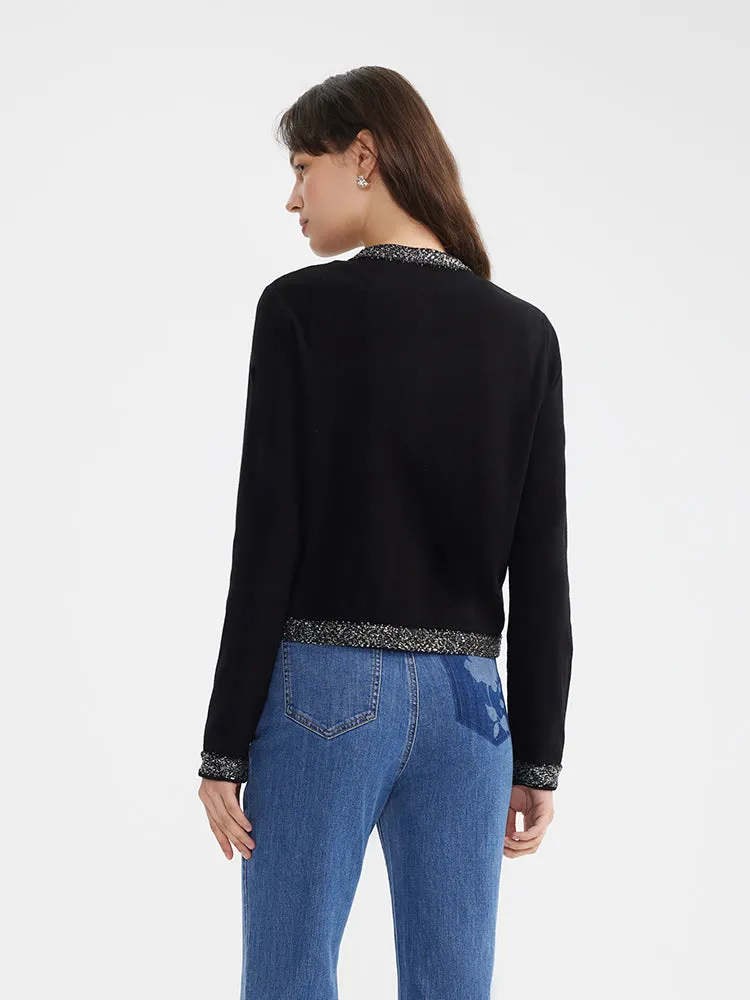Sequins Trim Women Knitted Cardigan