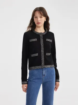 Sequins Trim Women Knitted Cardigan