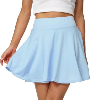 Sinono Basic Stretchy Solid Flared Casual Mini Pleated Skater Skirt