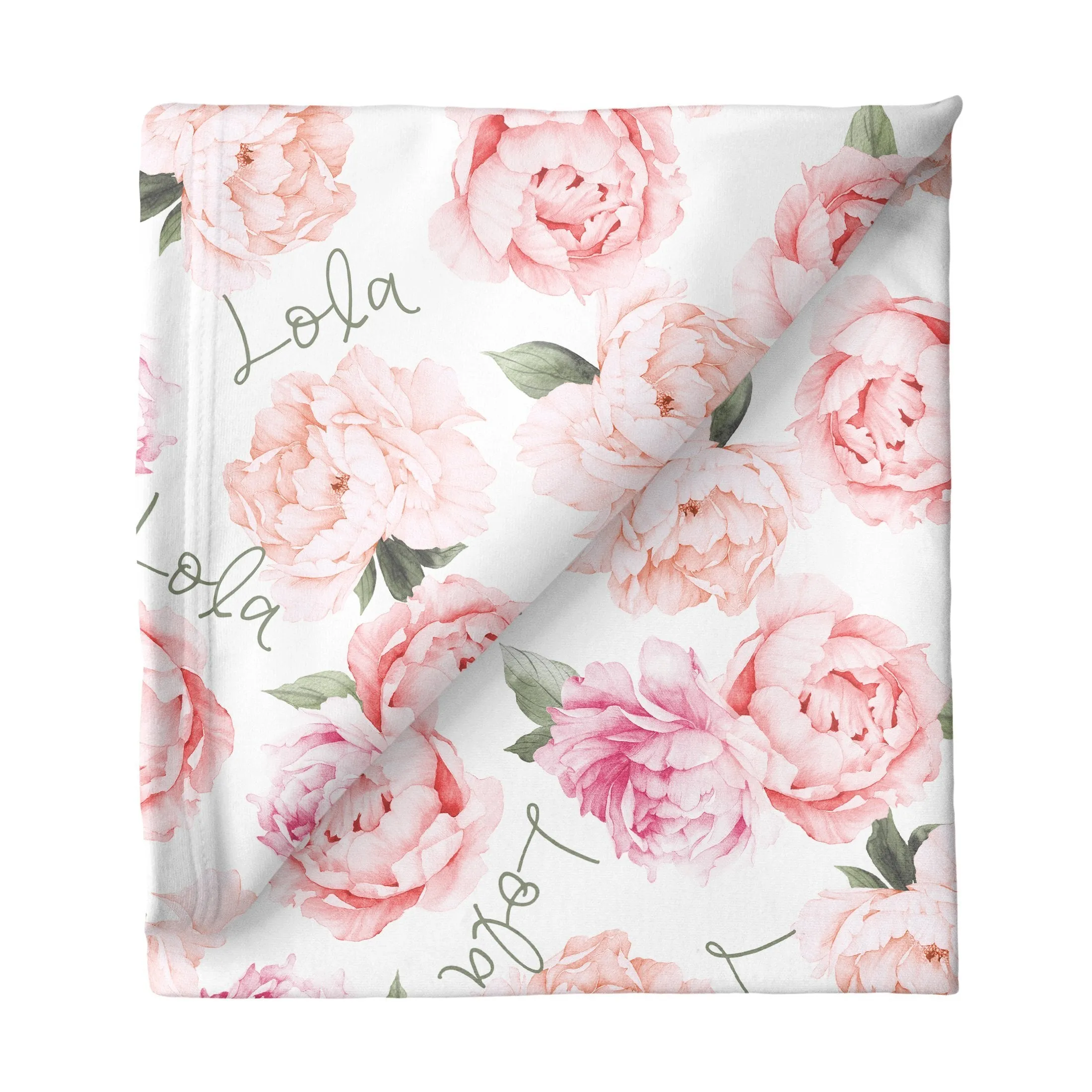 Sugar   Maple Small Stretchy Blanket - Peach Peony Blooms