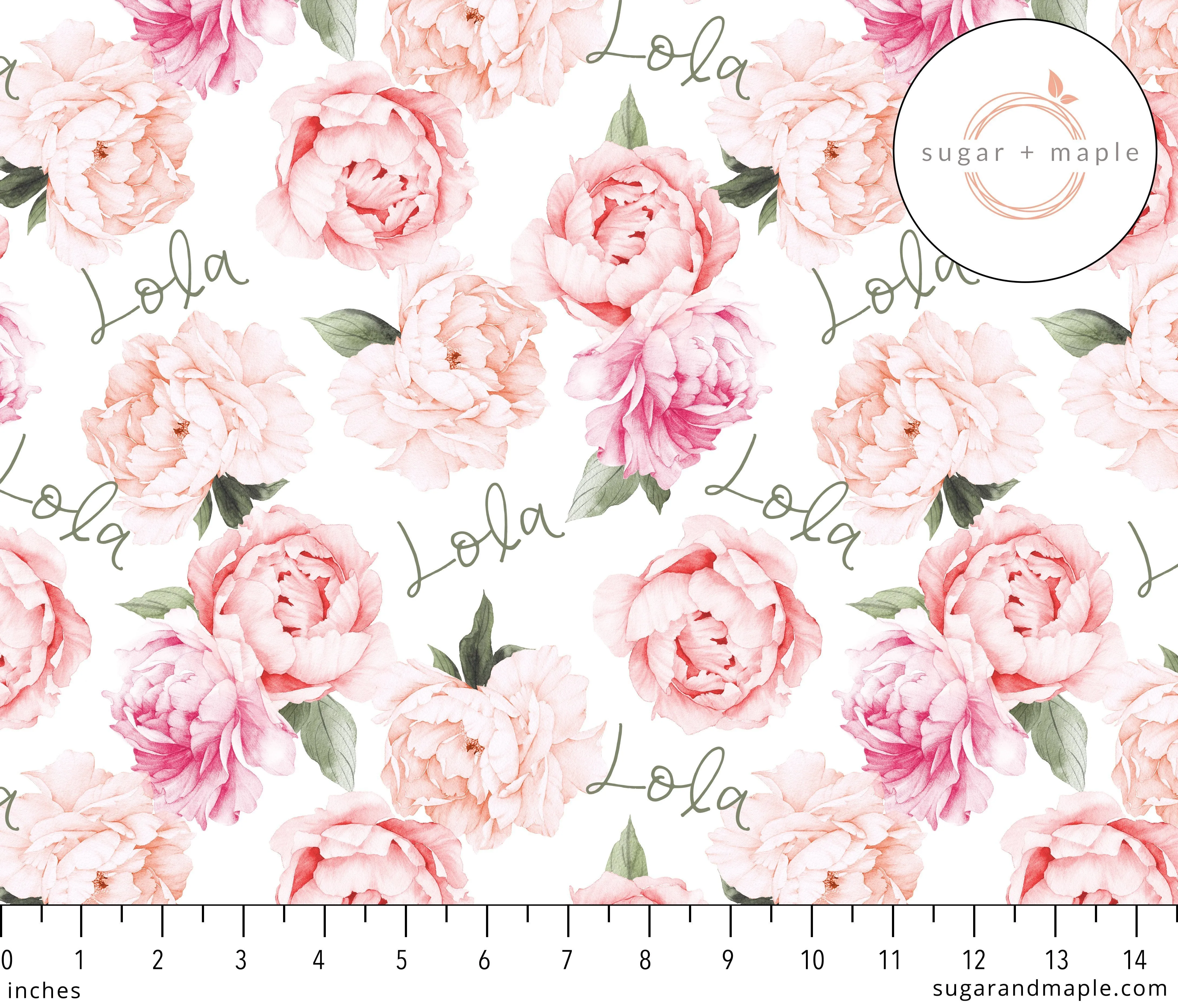 Sugar   Maple Small Stretchy Blanket - Peach Peony Blooms