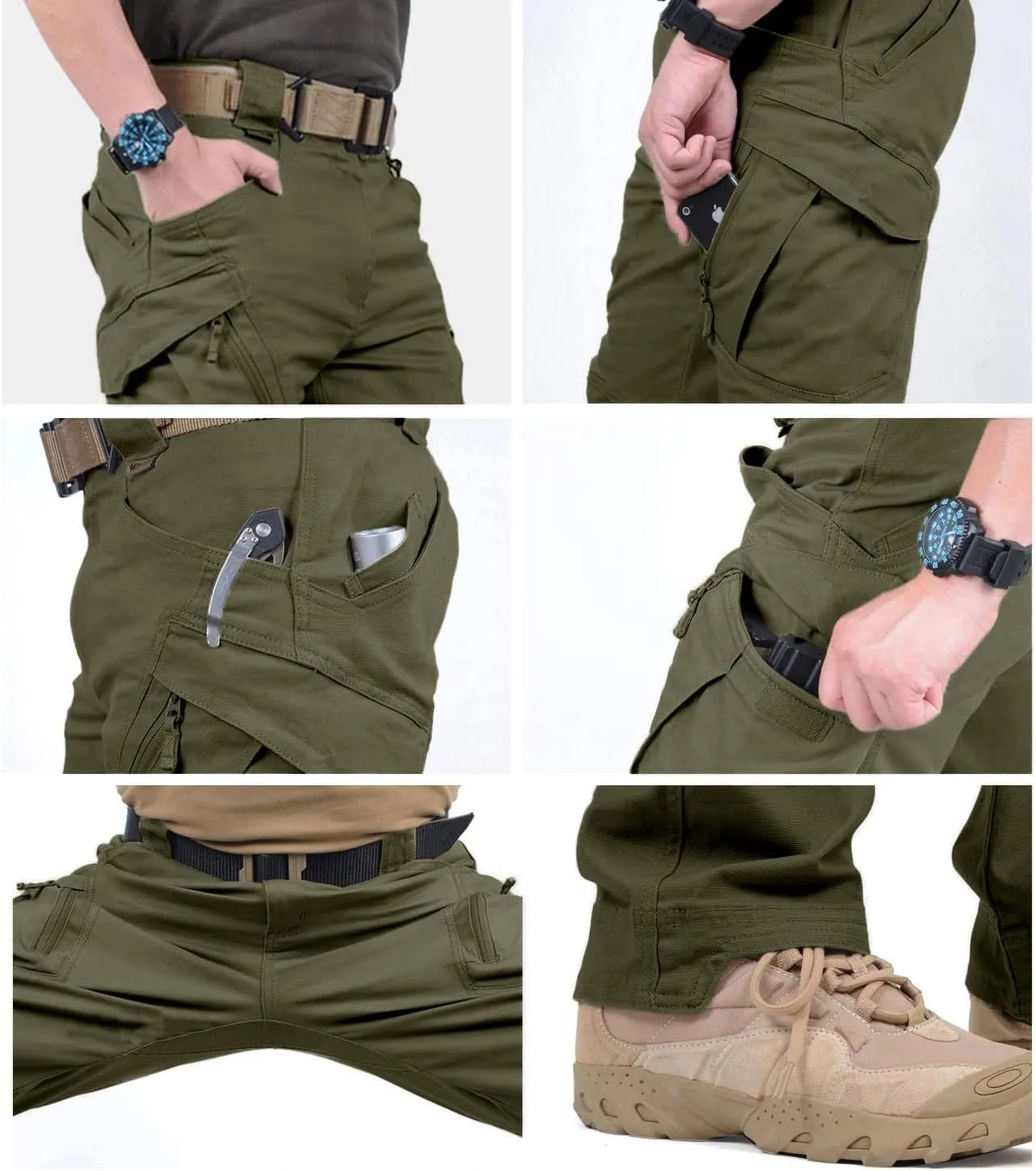 Susclude Men's Outdoor Cargo Work Trousers Military Tactical Pants Ripstop Assault Combat Trousers Hiking Pants Men