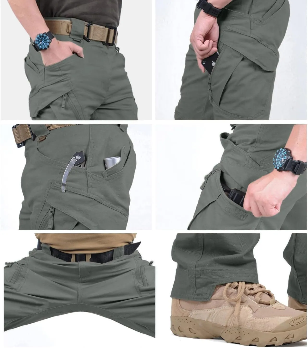 Susclude Men's Outdoor Cargo Work Trousers Military Tactical Pants Ripstop Assault Combat Trousers Hiking Pants Men