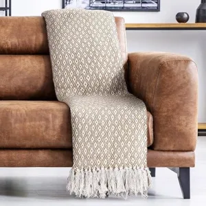 Taupe Diamond Cotton Throw Blanket