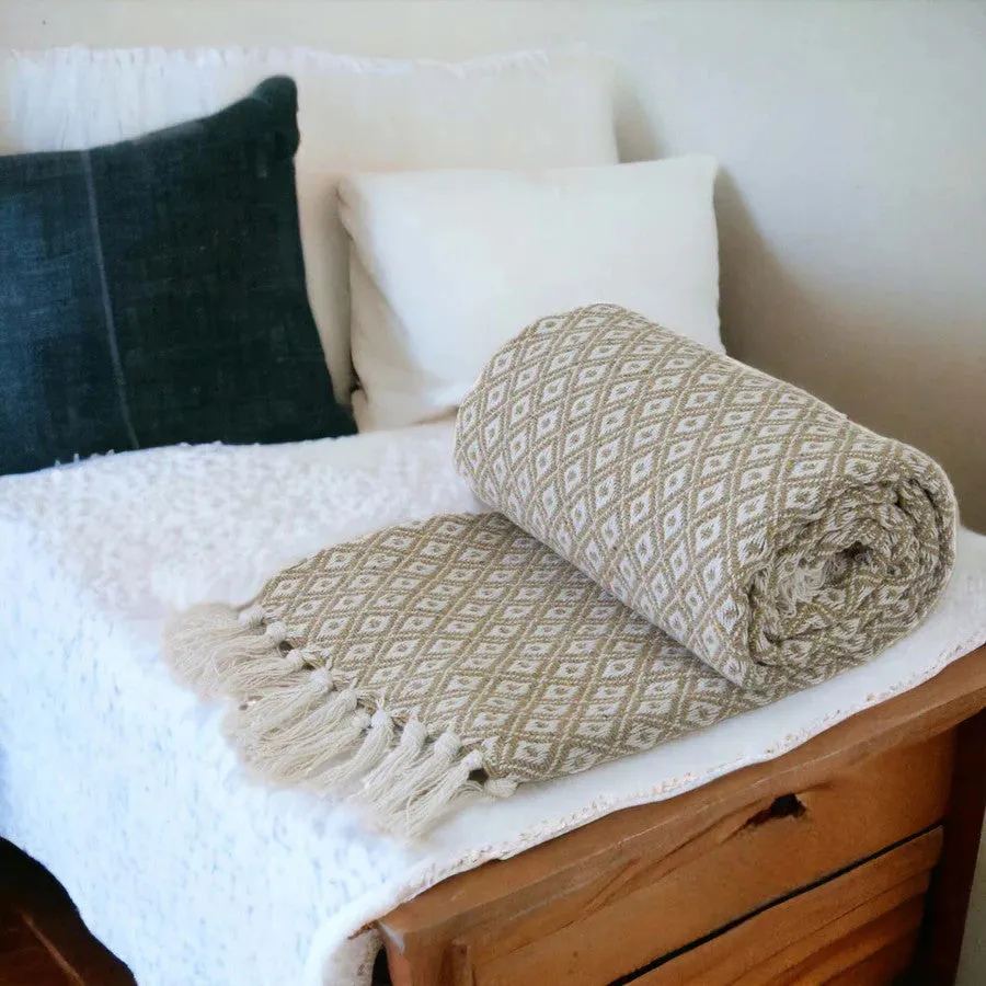 Taupe Diamond Cotton Throw Blanket