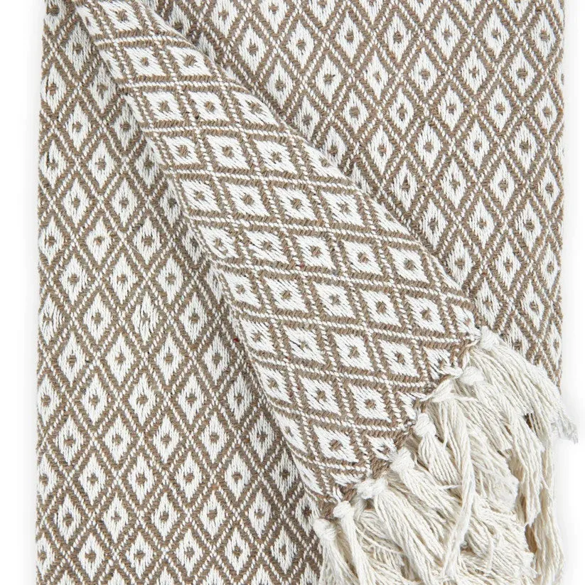 Taupe Diamond Cotton Throw Blanket