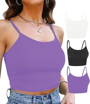 Topstype 3 Pcs Cropped Cami Thick Ribbed Double Layers Womens Crop Tank Tops Layering Undershirt Camisole No Pad
