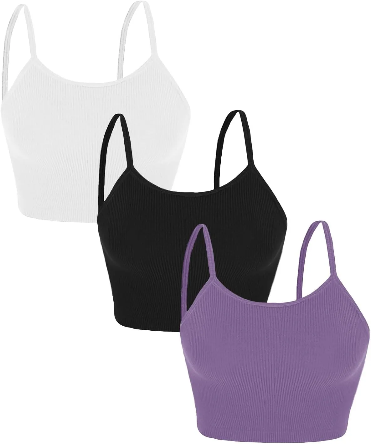 Topstype 3 Pcs Cropped Cami Thick Ribbed Double Layers Womens Crop Tank Tops Layering Undershirt Camisole No Pad