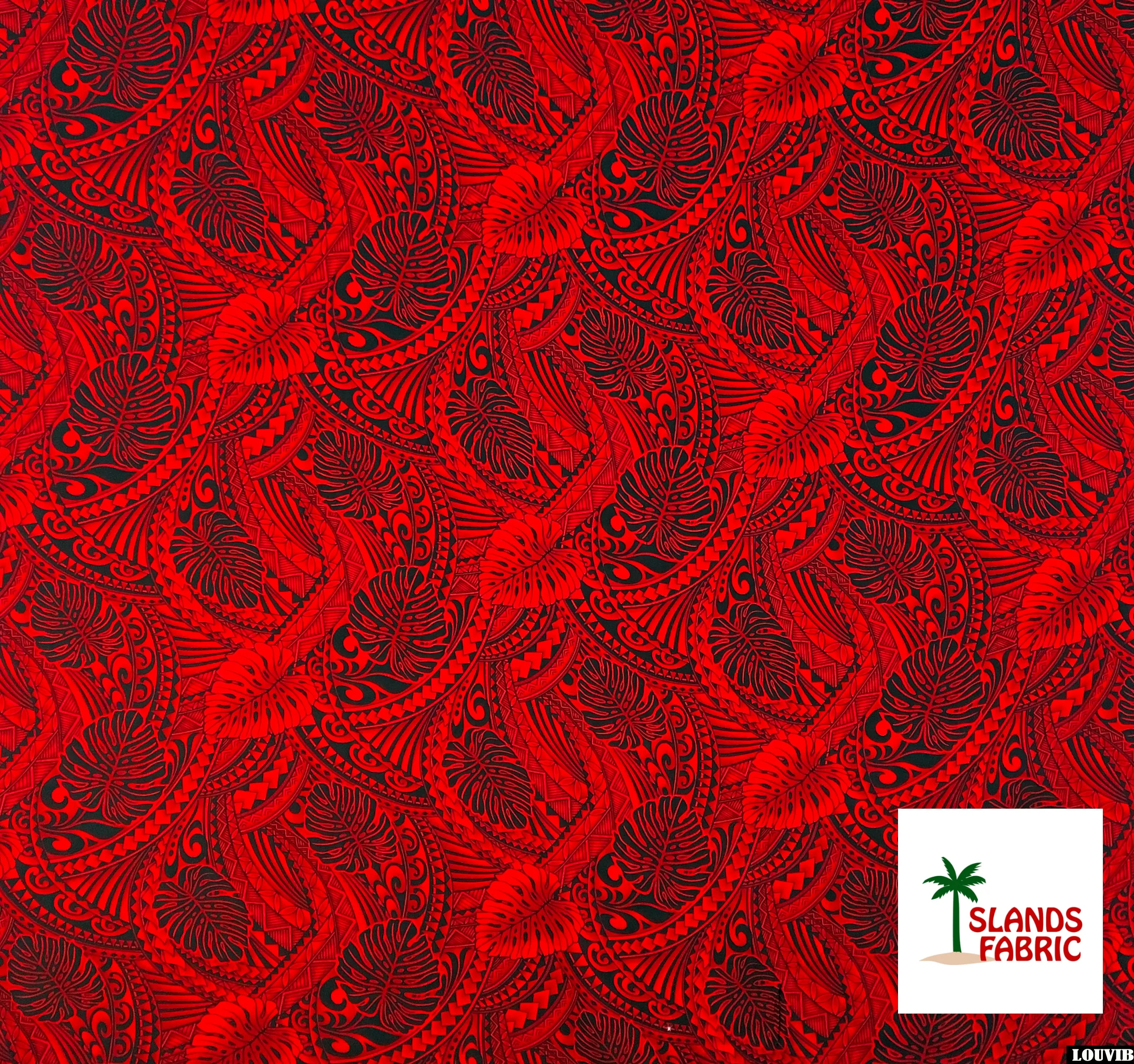 Traditional Tattoo Monstera Leaves Fabric | Rayon