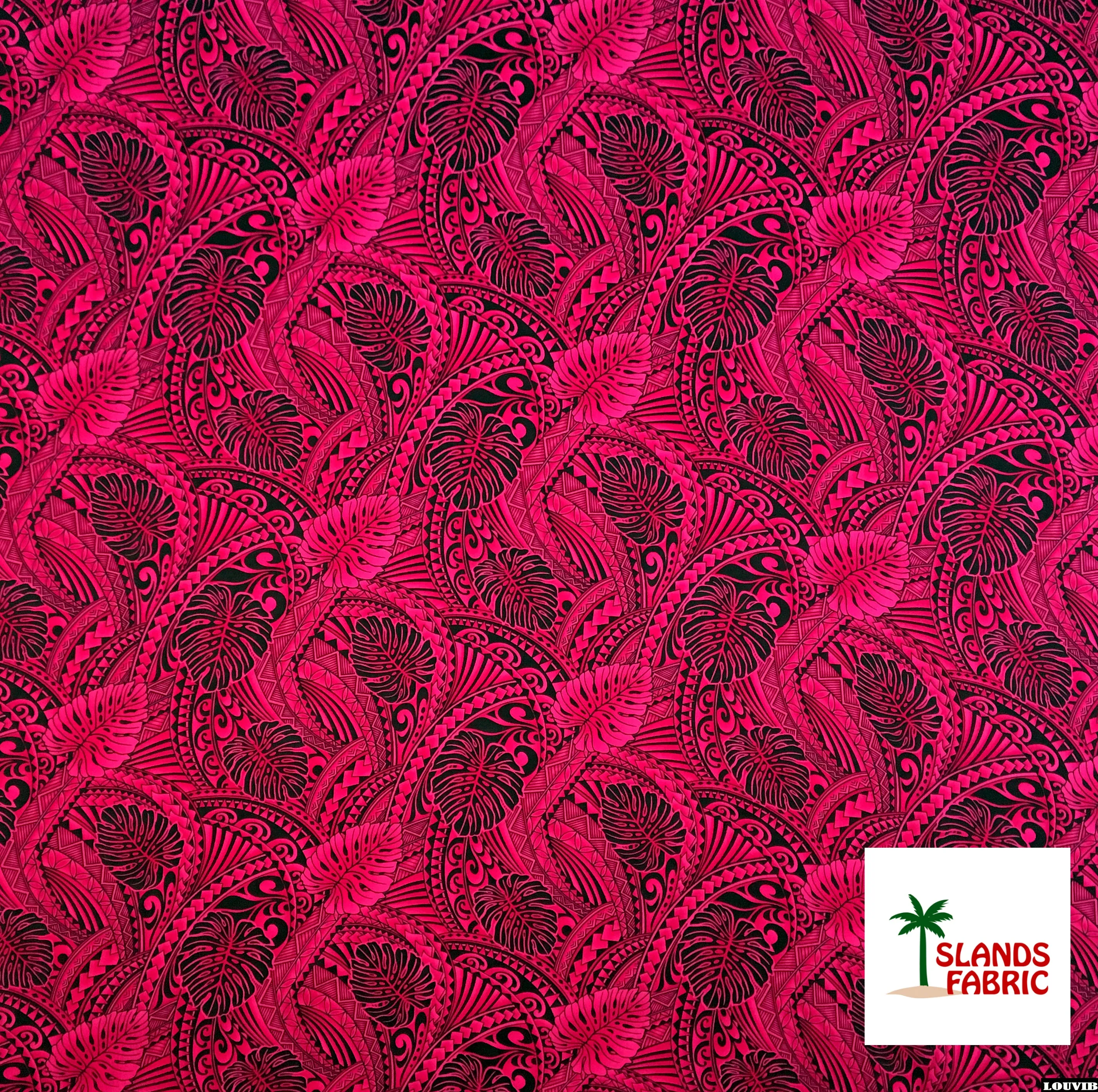 Traditional Tattoo Monstera Leaves Fabric | Rayon