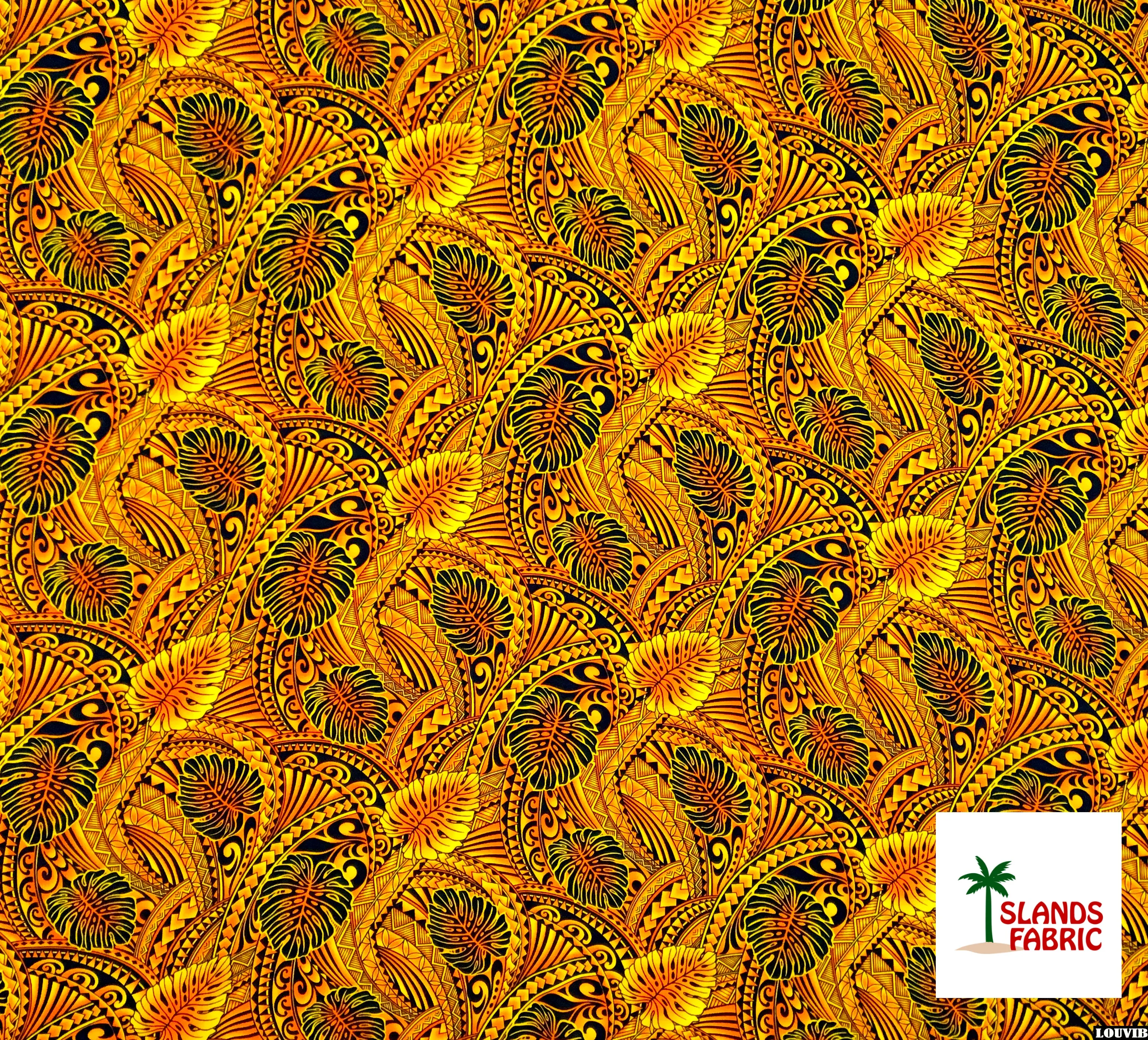 Traditional Tattoo Monstera Leaves Fabric | Rayon