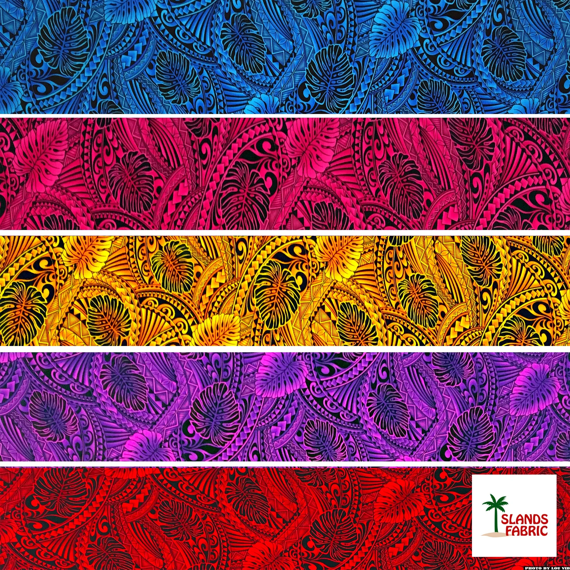 Traditional Tattoo Monstera Leaves Fabric | Rayon