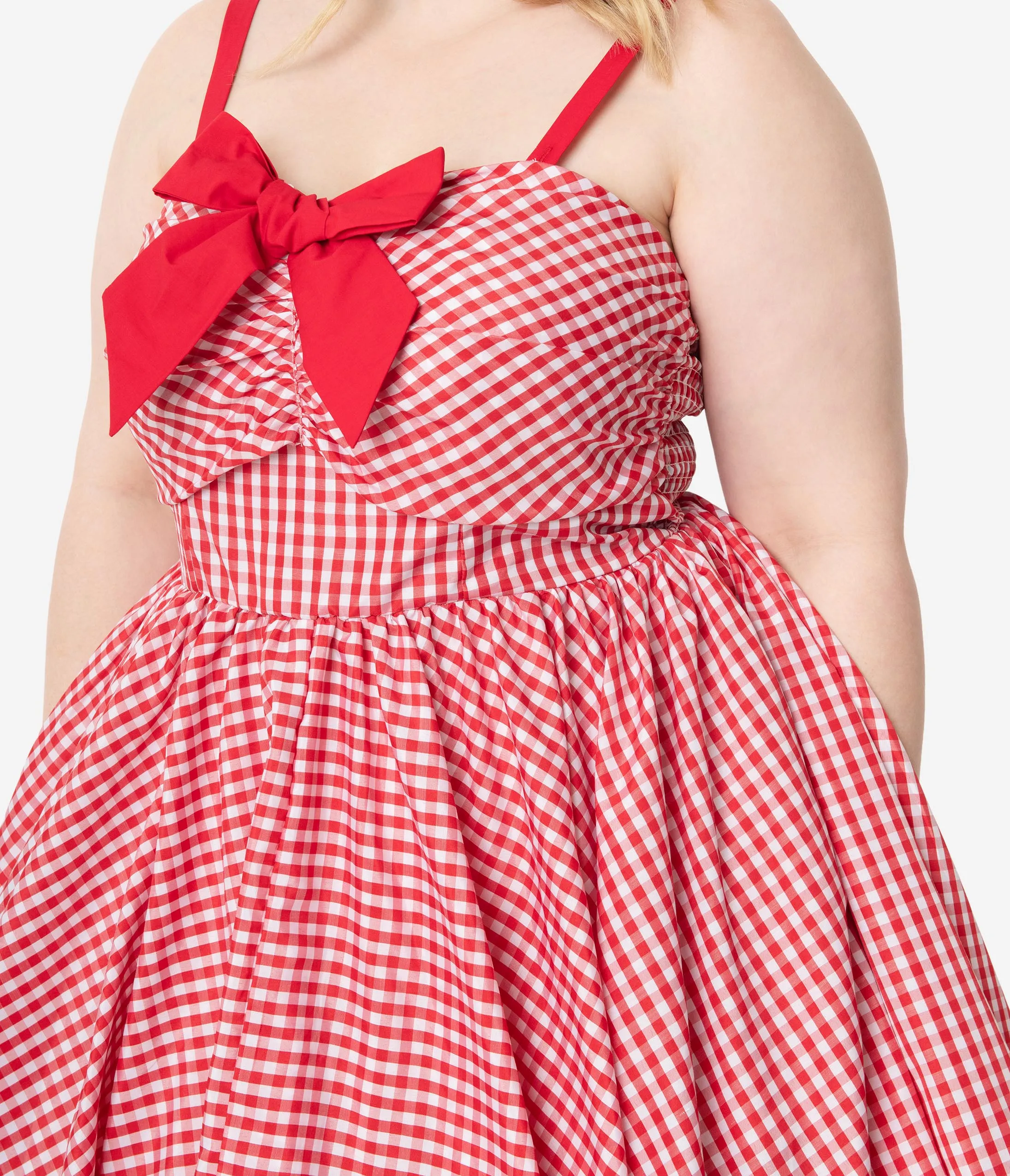 Unique Vintage Plus Size 1950s Red Gingham Golightly Swing Dress