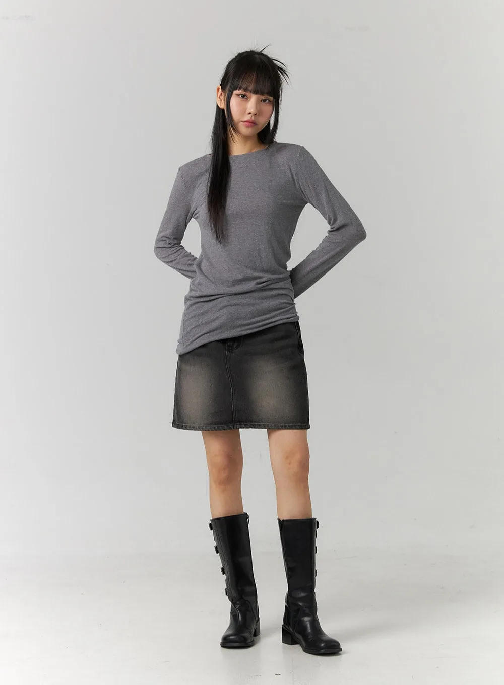 Washed Mini Denim Skirt CD307