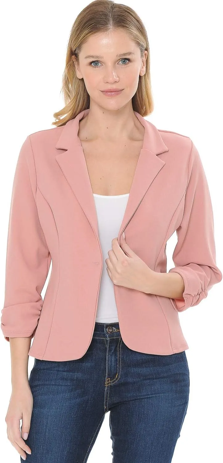 Women's 3/4 Sleeve Lightweight Casual Work Knit Blazer Jacket (S-3XL)