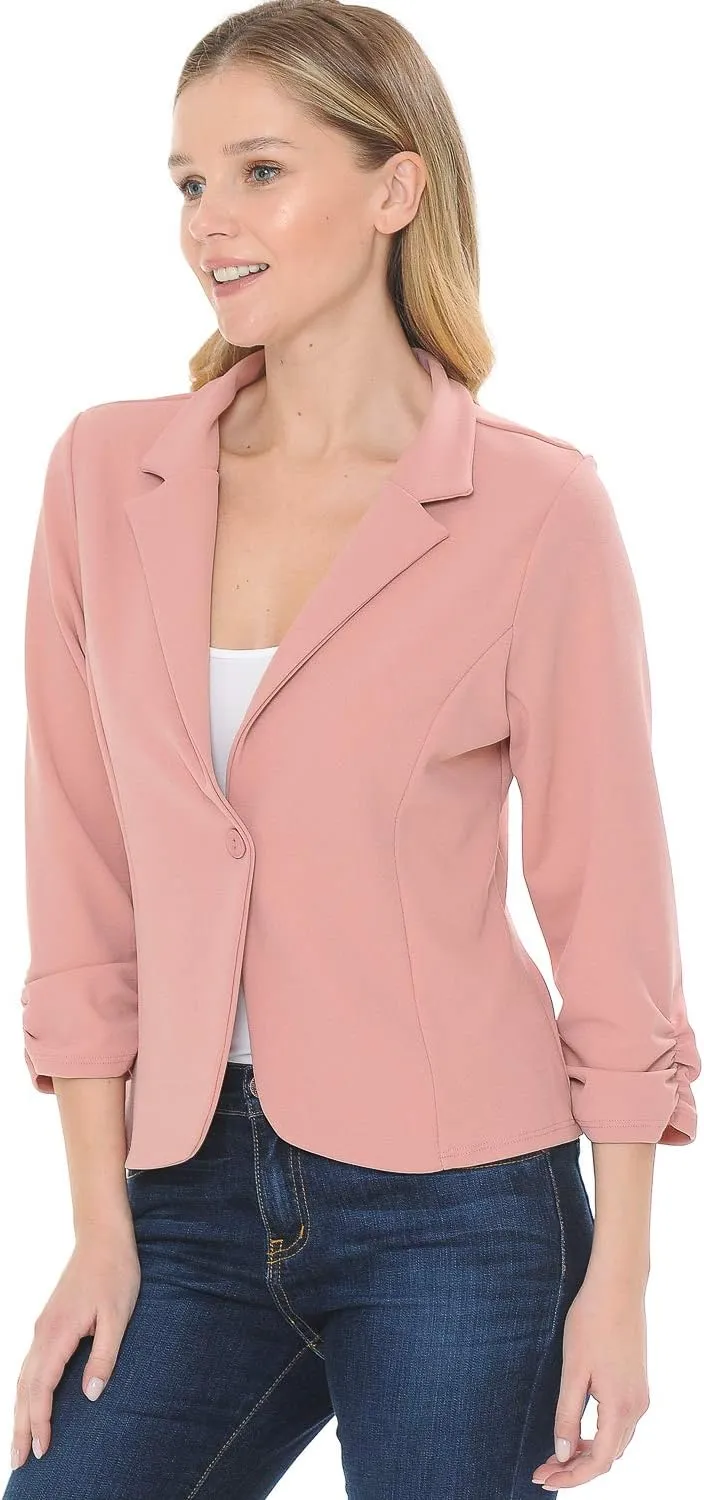 Women's 3/4 Sleeve Lightweight Casual Work Knit Blazer Jacket (S-3XL)