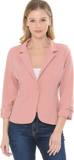 Women's 3/4 Sleeve Lightweight Casual Work Knit Blazer Jacket (S-3XL)