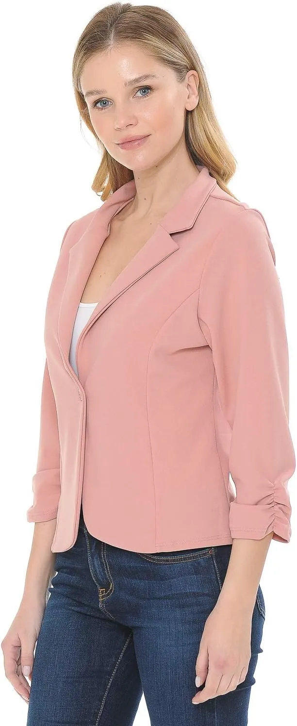 Women's 3/4 Sleeve Lightweight Casual Work Knit Blazer Jacket (S-3XL)