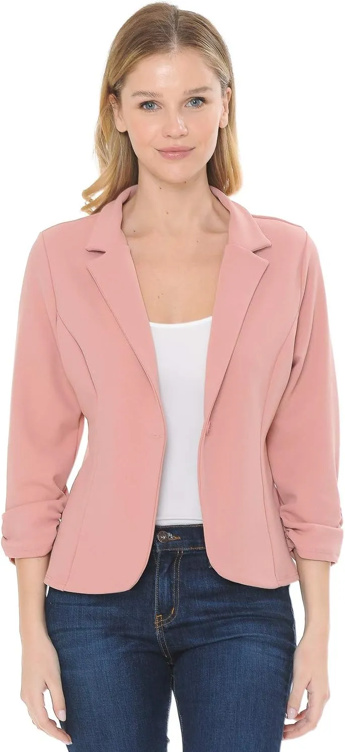 Women's 3/4 Sleeve Lightweight Casual Work Knit Blazer Jacket (S-3XL)